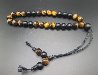 Matte Black Onyx & Tiger Eye Komboloi - Greek Worry Beads