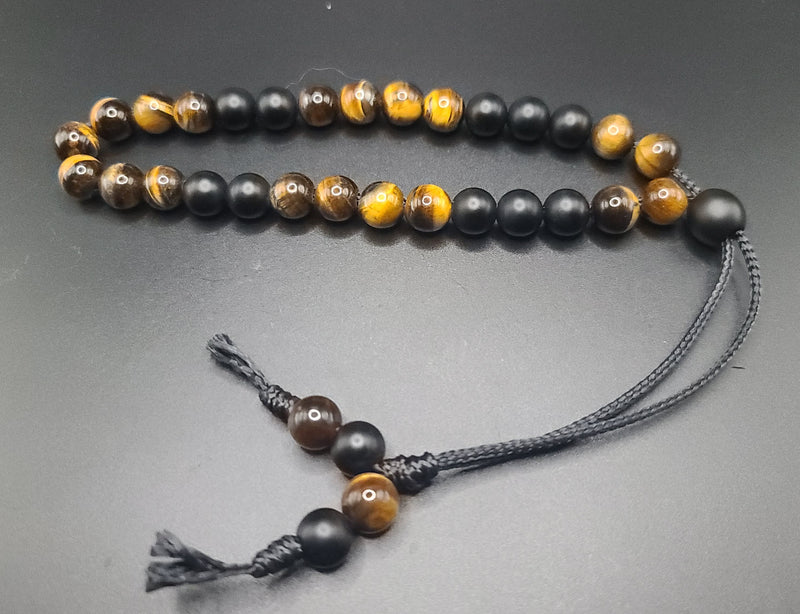 Matte Black Onyx & Tiger Eye Komboloi - Greek Worry Beads