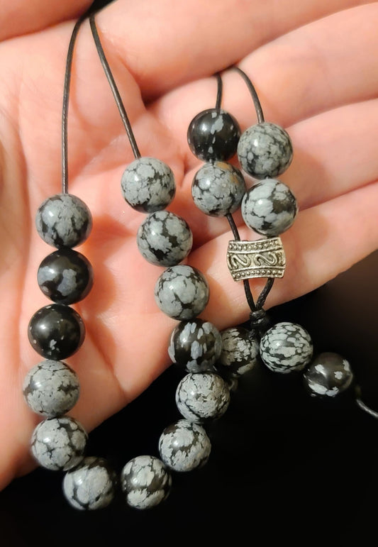 Snowflake Obsidian Komboloi - Greek Worry Beads