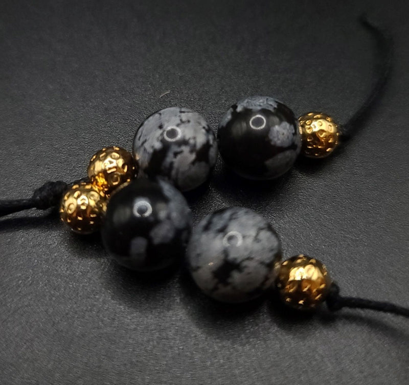 Snowflake Obsidian and Gold Filigree Komboloi - Greek Worry Beads