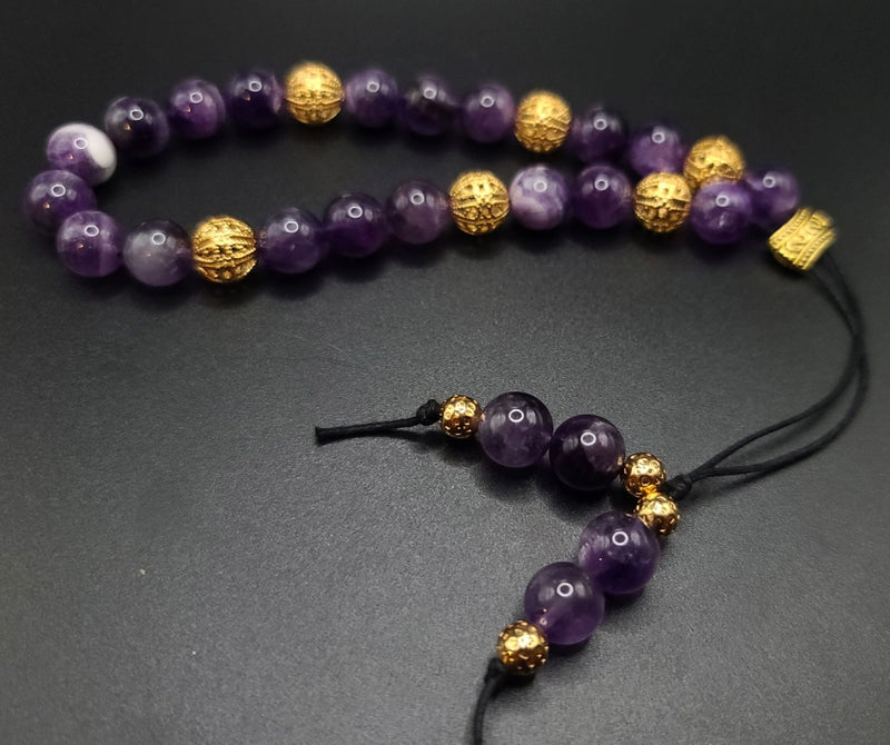 Amethyst and Gold Filigree Komboloi - Greek Worry Beads