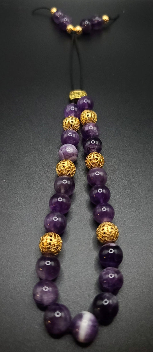 Amethyst and Gold Filigree Komboloi - Greek Worry Beads