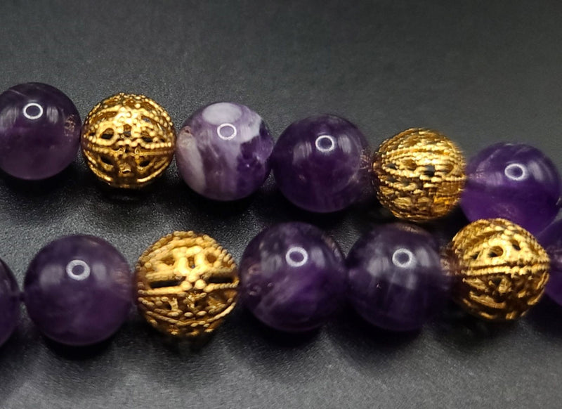 Amethyst and Gold Filigree Komboloi - Greek Worry Beads