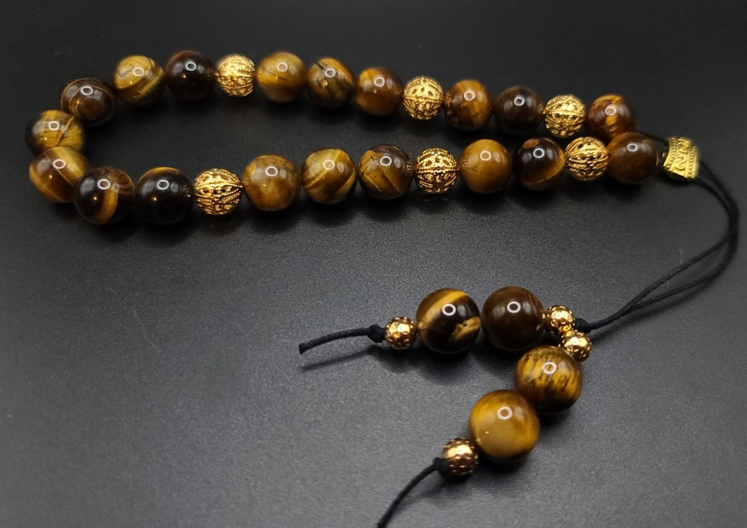 Tiger Eye and Gold Filigree Komboloi - Greek Worry Beads