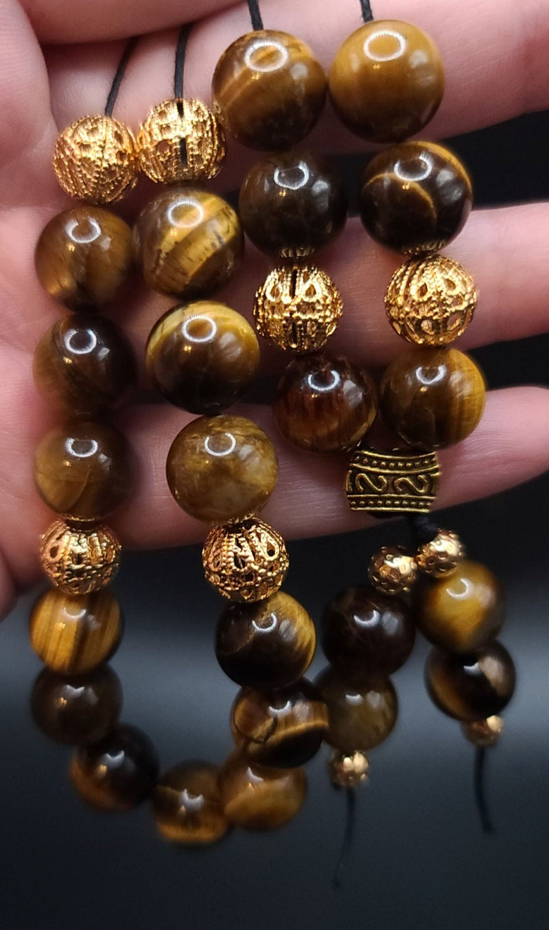 Tiger Eye and Gold Filigree Komboloi - Greek Worry Beads