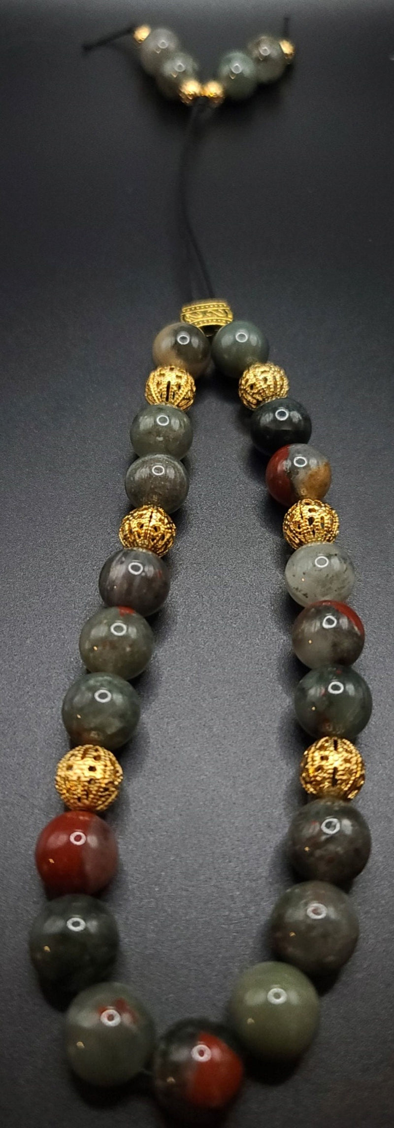 African Bloodstone and Gold Filigree Komboloi - Greek Worry Beads