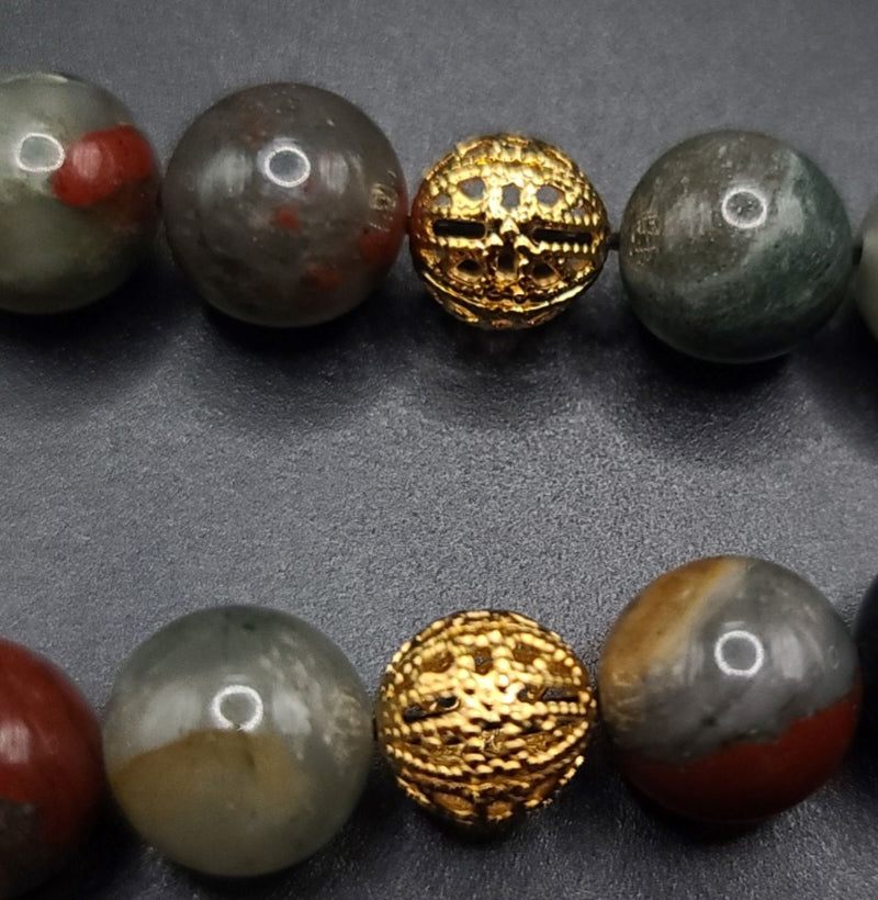 African Bloodstone and Gold Filigree Komboloi - Greek Worry Beads