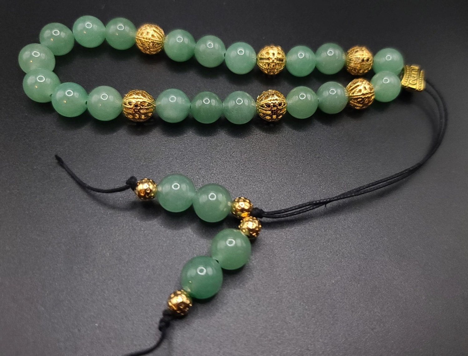 Aventurine and Gold Filigree Komboloi - Greek Worry Beads