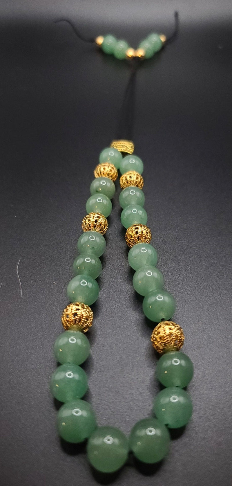 Aventurine and Gold Filigree Komboloi - Greek Worry Beads