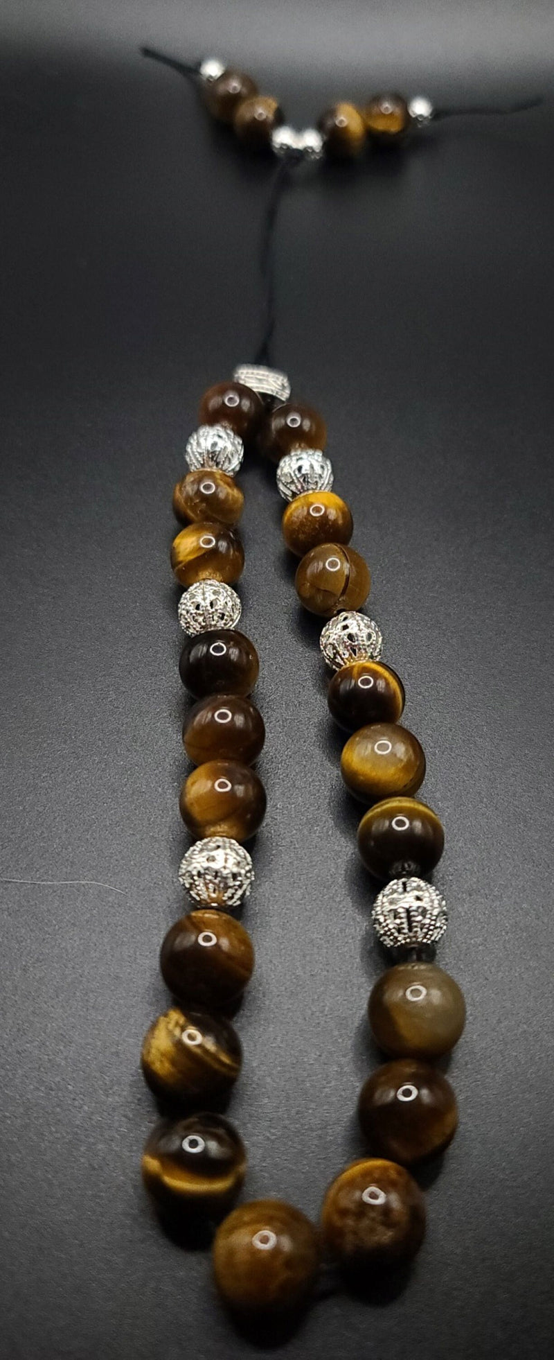 Tiger Eye and Silver Filigree Komboloi - Greek Worry Beads