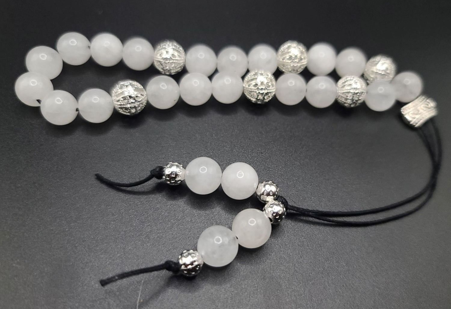 Snow Quartz and Silver Filigree Komboloi - Greek Worry Beads