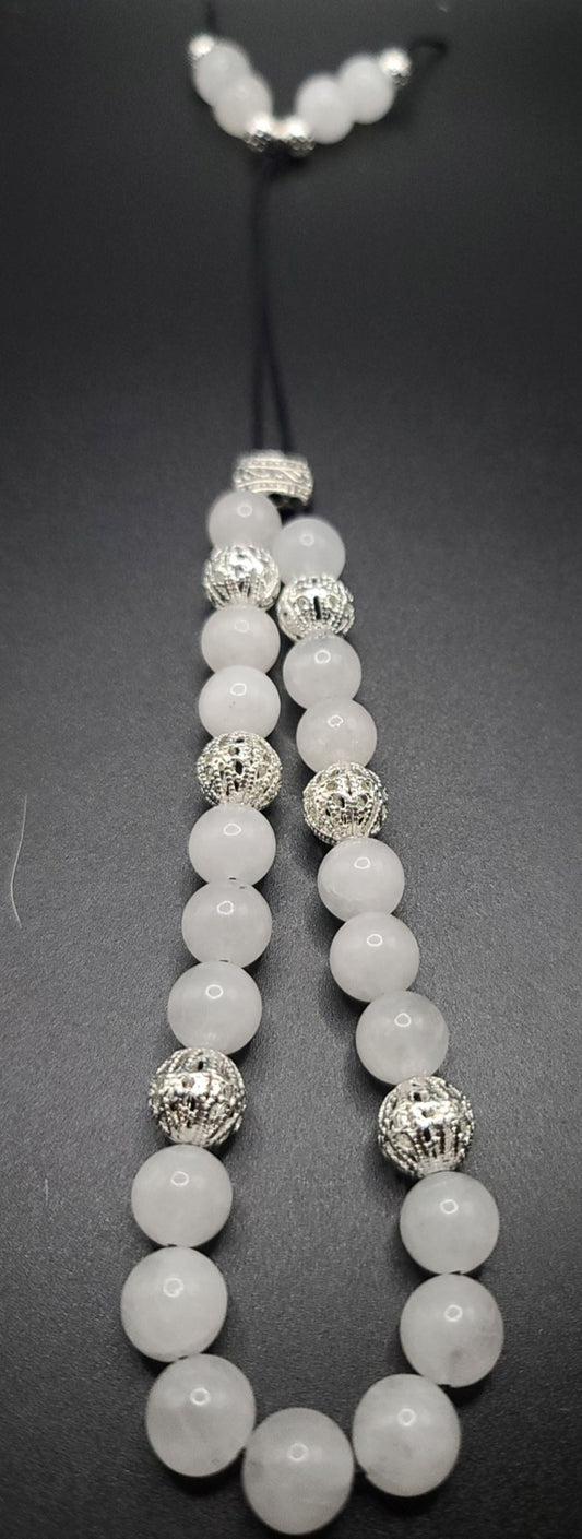 Snow Quartz and Silver Filigree Komboloi - Greek Worry Beads