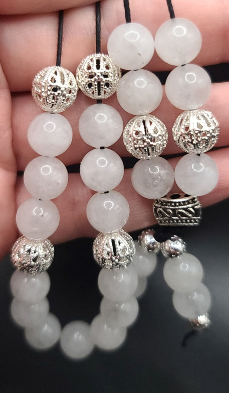 Snow Quartz and Silver Filigree Komboloi - Greek Worry Beads