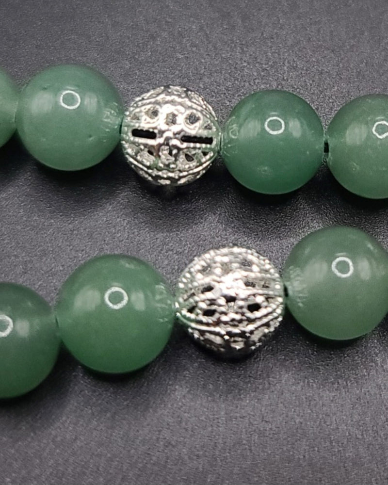 Aventurine and Silver Filigree Komboloi - Greek Worry Beads