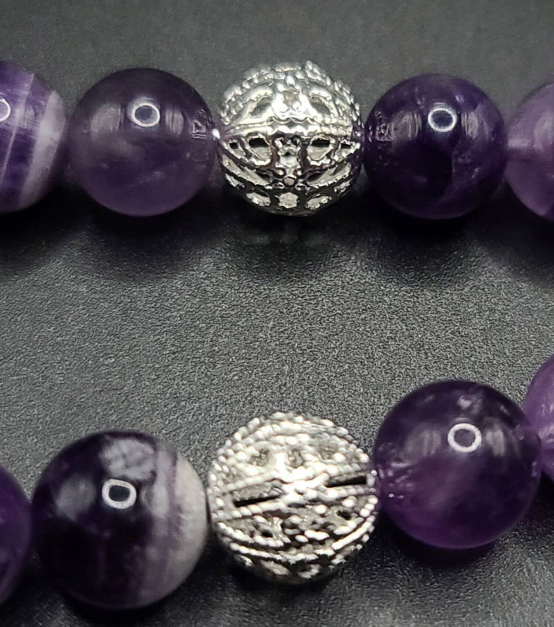 Amethyst and Silver Filigree Komboloi - Greek Worry Beads