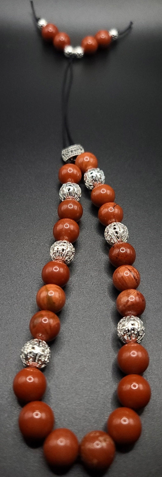 Red Jasper and Silver Filigree Komboloi - Greek Worry Beads