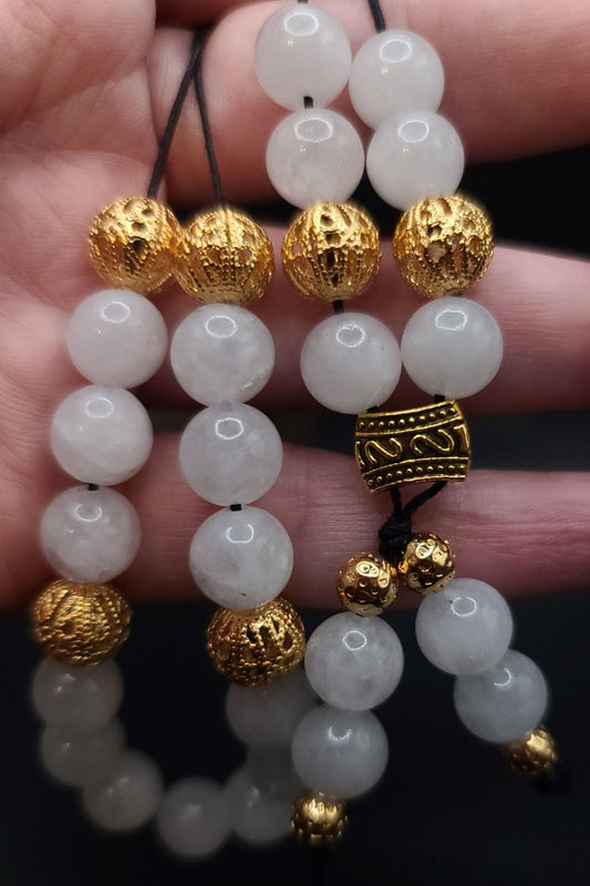 Snow Quartz and Gold Filigree Komboloi - Greek Worry Beads