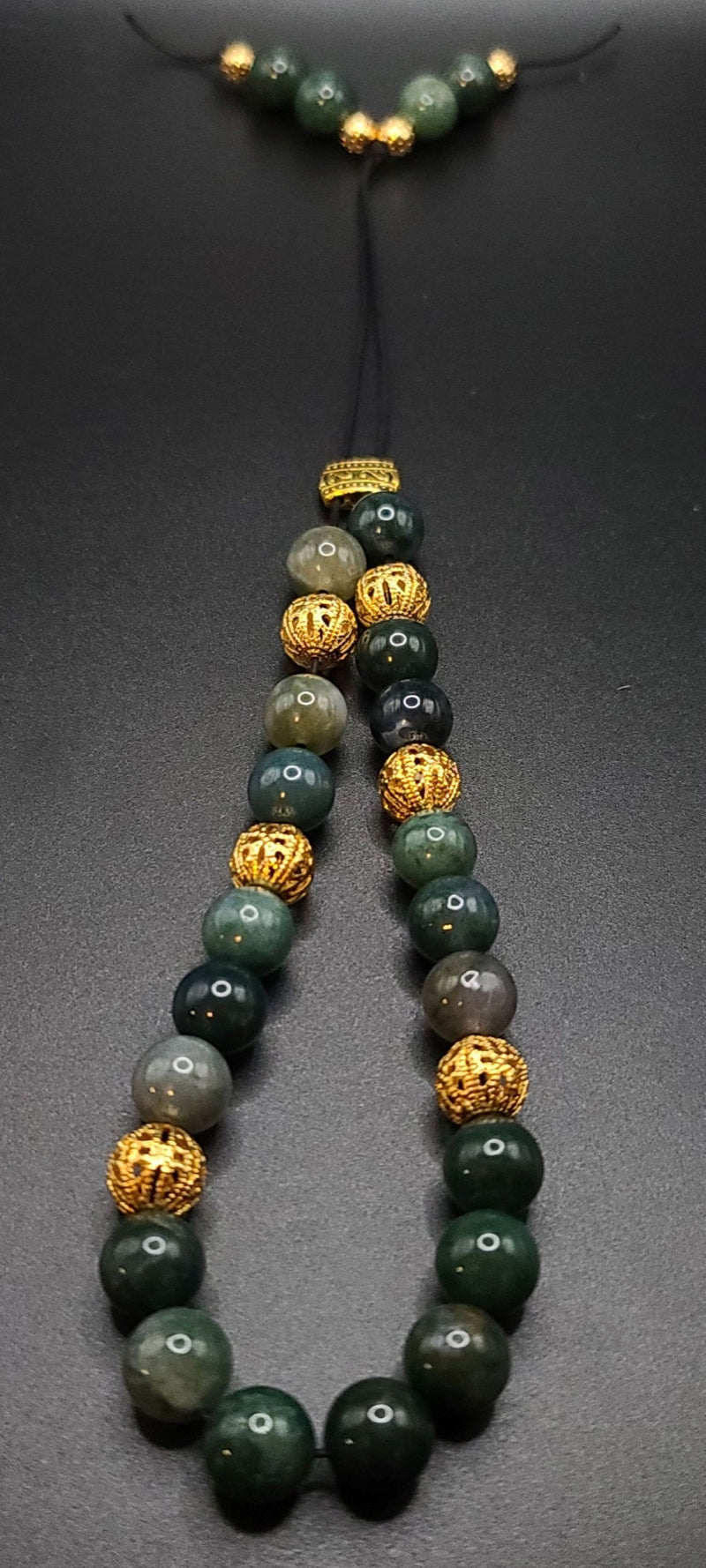 Moss Agate and Gold Filigree Komboloi - Greek Worry Beads