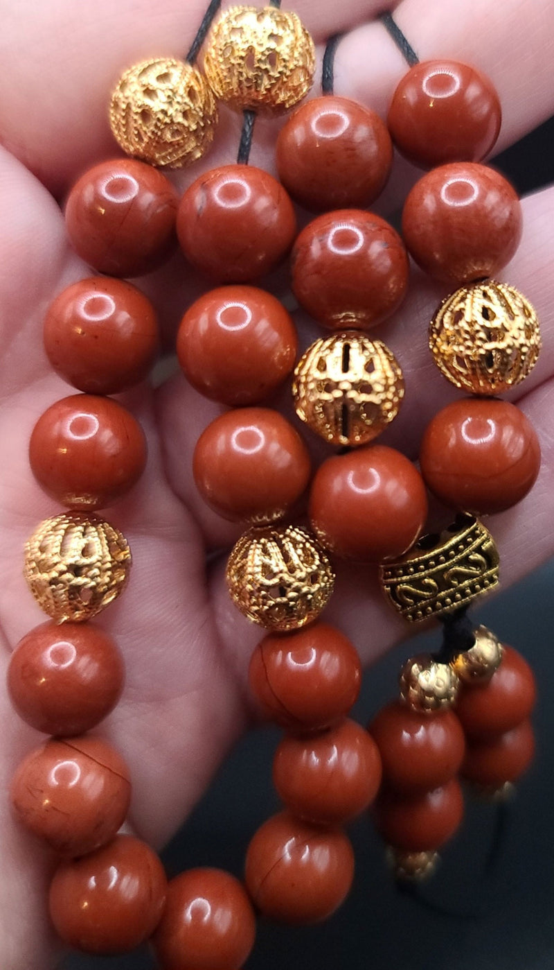 Red Jasper and Gold Filigree Komboloi - Greek Worry Beads