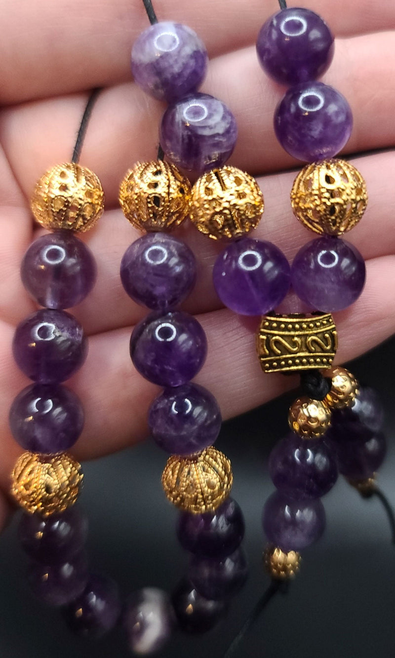 Amethyst and Gold Filigree Komboloi - Greek Worry Beads