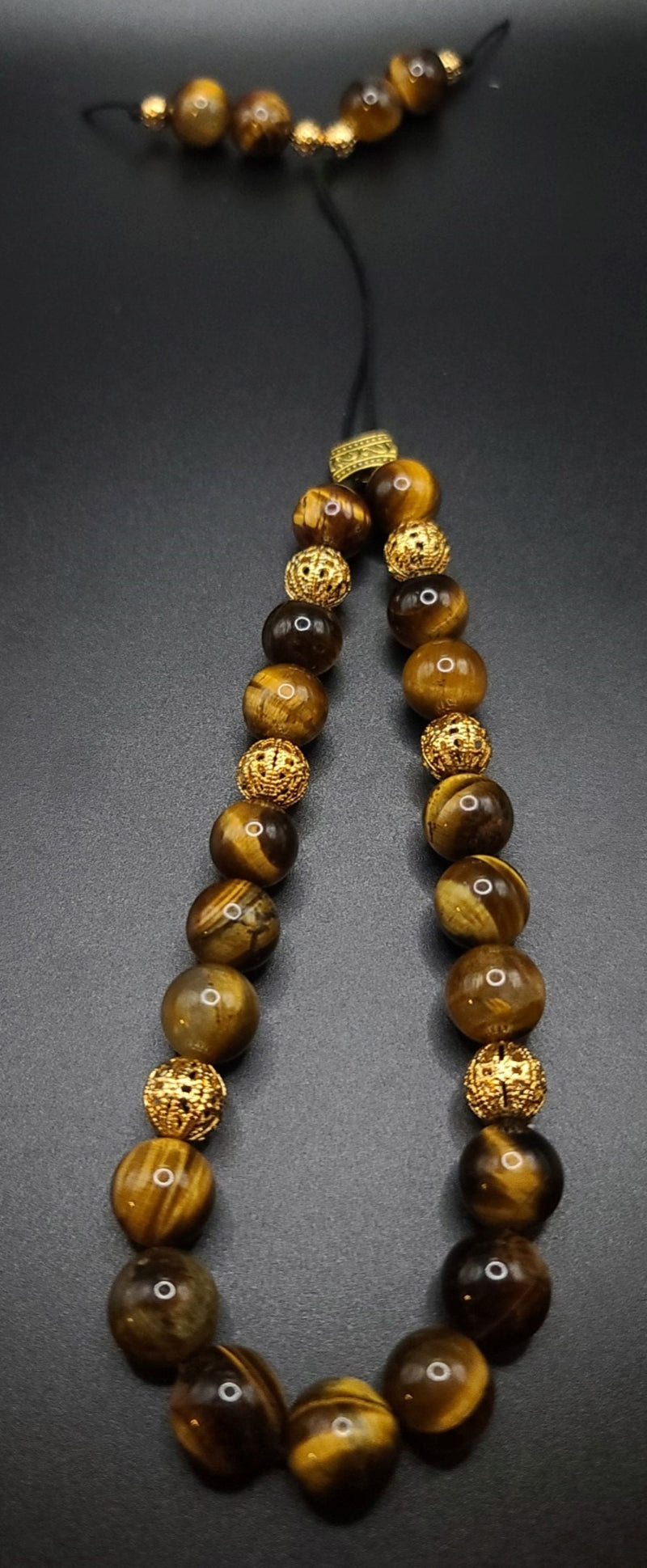 Tiger Eye and Gold Filigree Komboloi - Greek Worry Beads