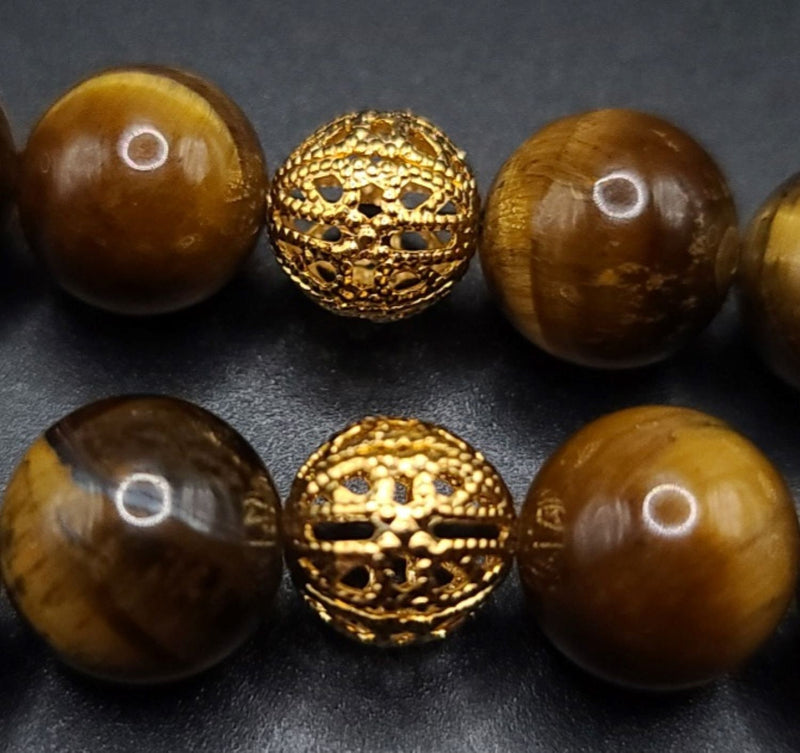 Tiger Eye and Gold Filigree Komboloi - Greek Worry Beads