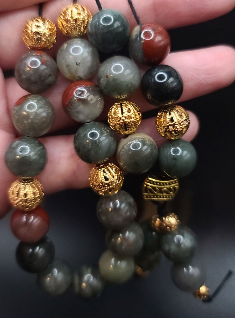 African Bloodstone and Gold Filigree Komboloi - Greek Worry Beads