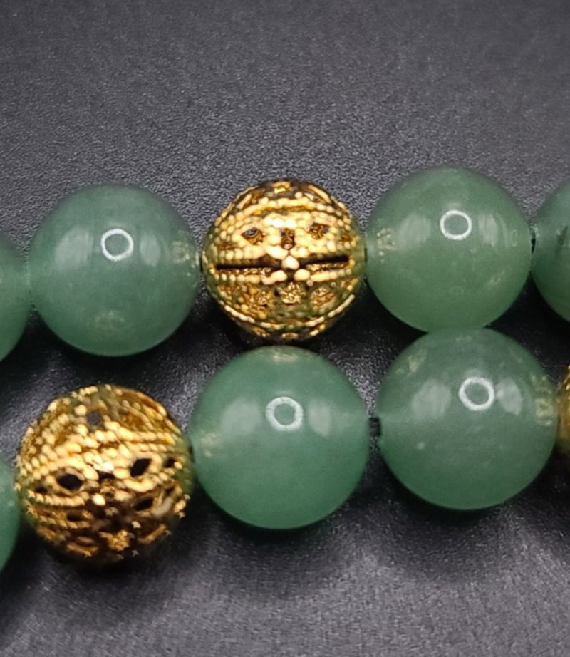 Aventurine and Gold Filigree Komboloi - Greek Worry Beads