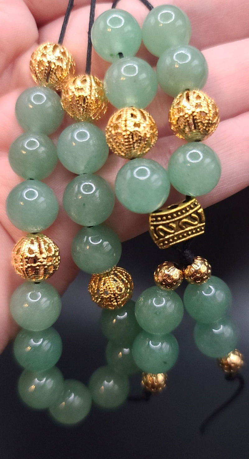 Aventurine and Gold Filigree Komboloi - Greek Worry Beads