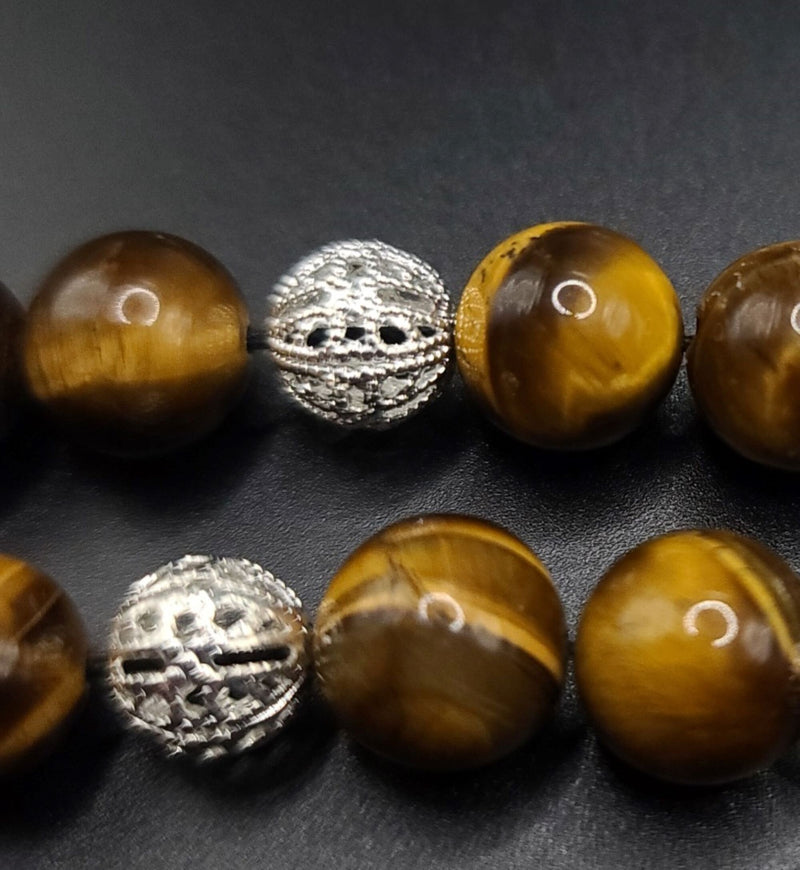 Tiger Eye and Silver Filigree Komboloi - Greek Worry Beads