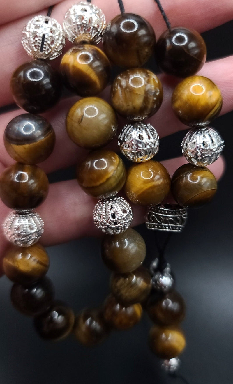 Tiger Eye and Silver Filigree Komboloi - Greek Worry Beads