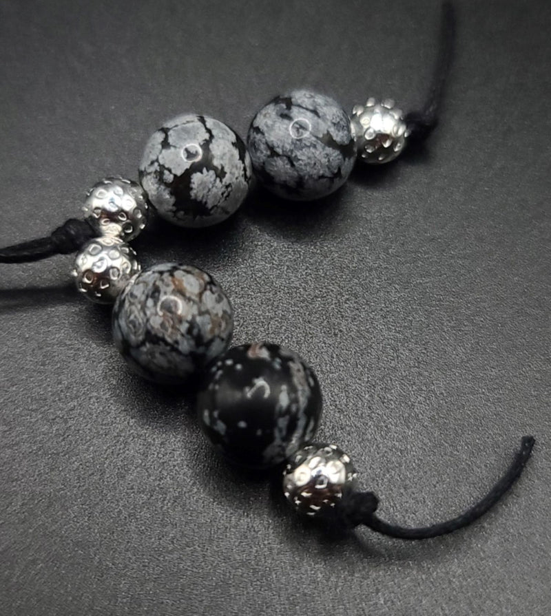 Snowflake Obsidian and Silver Filigree Komboloi - Greek Worry Beads