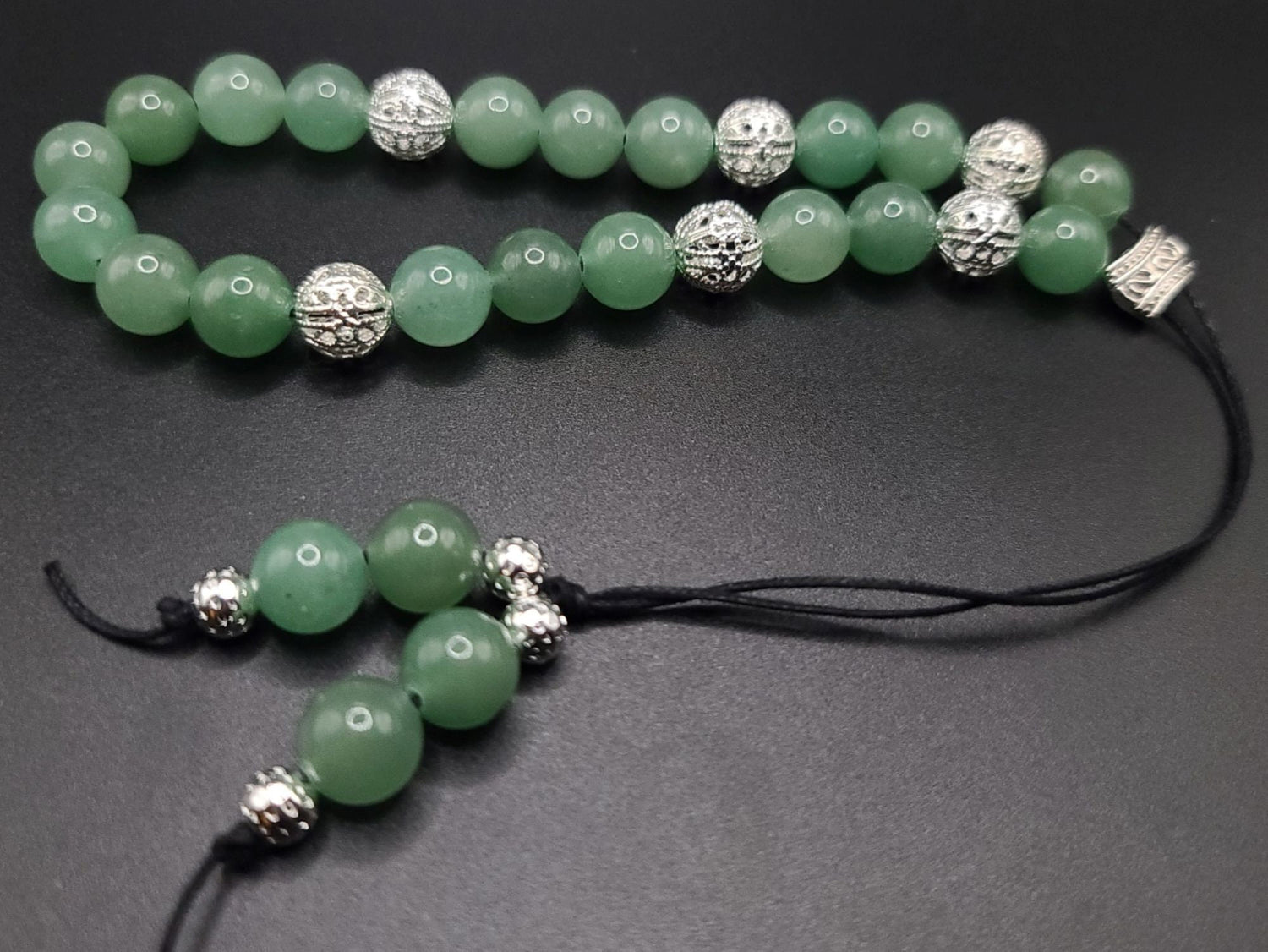 Aventurine and Silver Filigree Komboloi - Greek Worry Beads