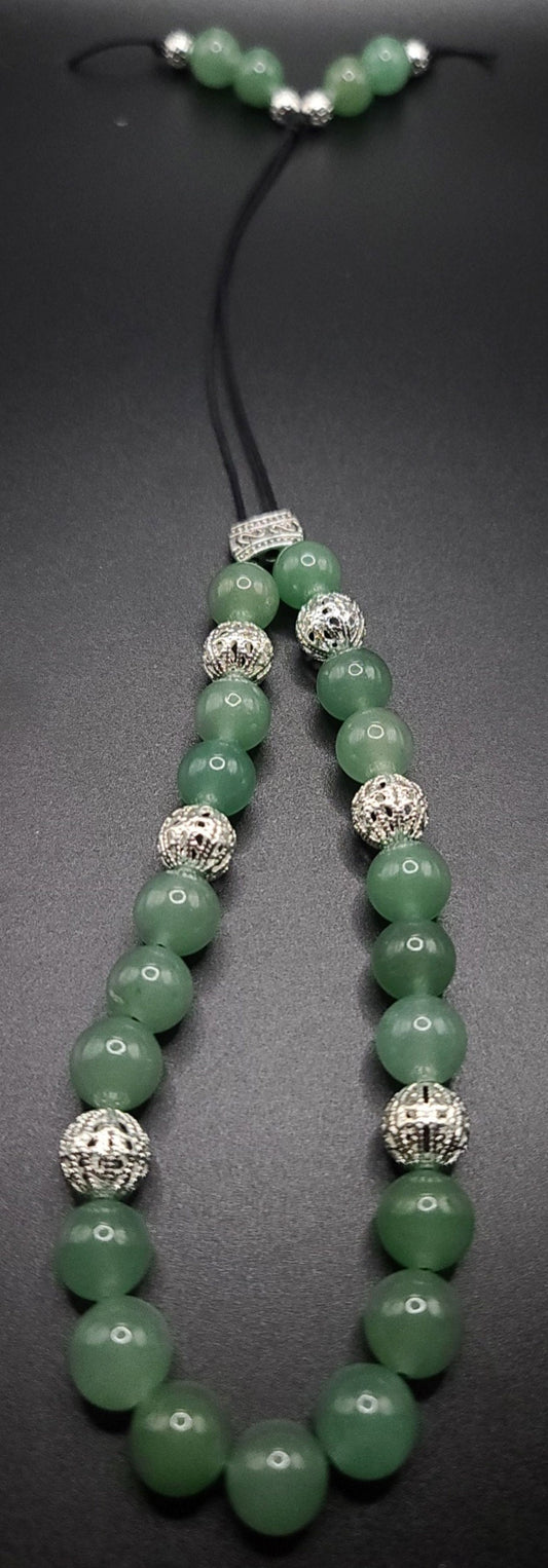 Aventurine and Silver Filigree Komboloi - Greek Worry Beads