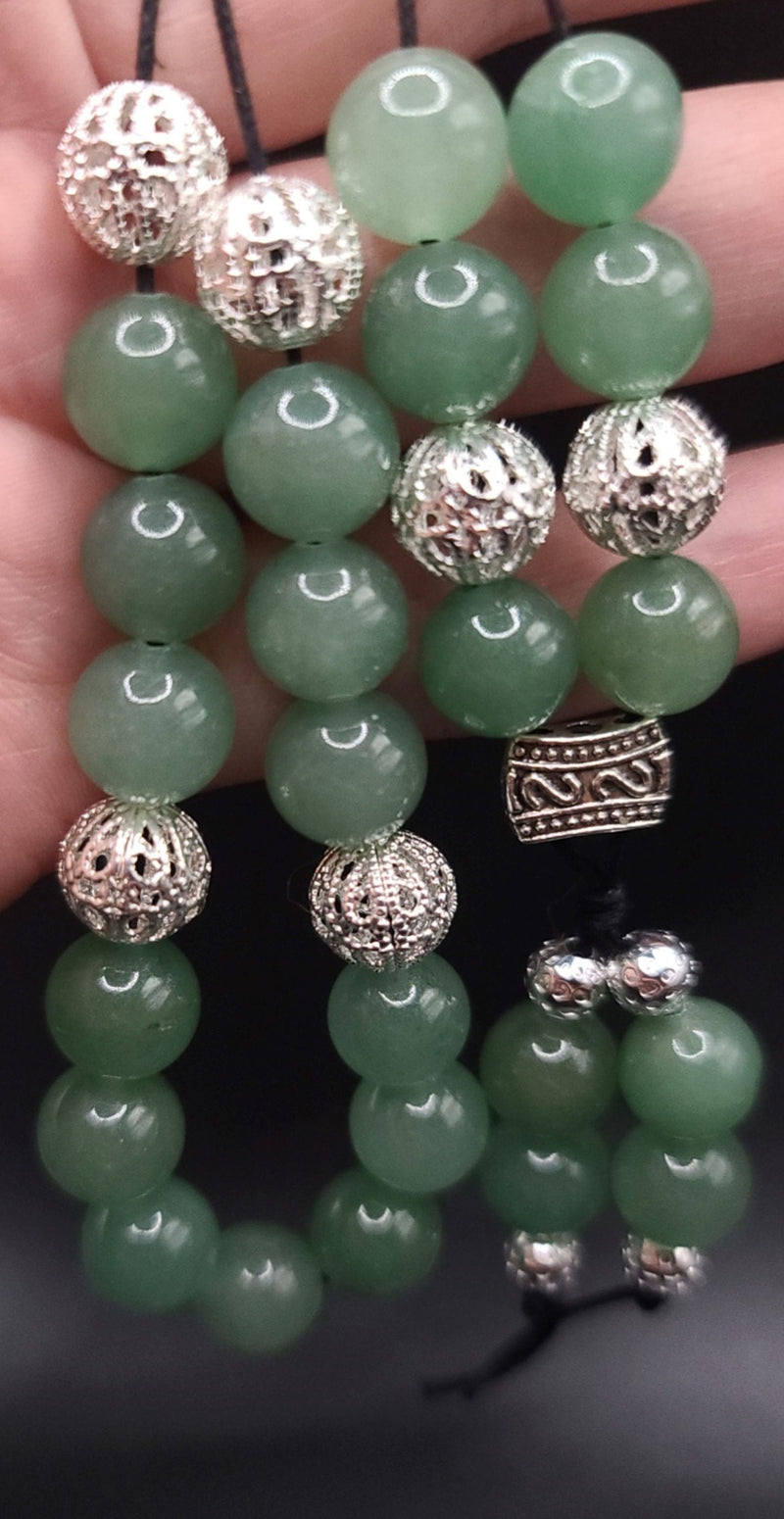 Aventurine and Silver Filigree Komboloi - Greek Worry Beads