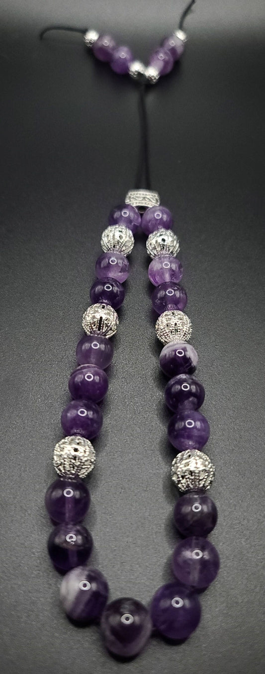 Amethyst and Silver Filigree Komboloi - Greek Worry Beads