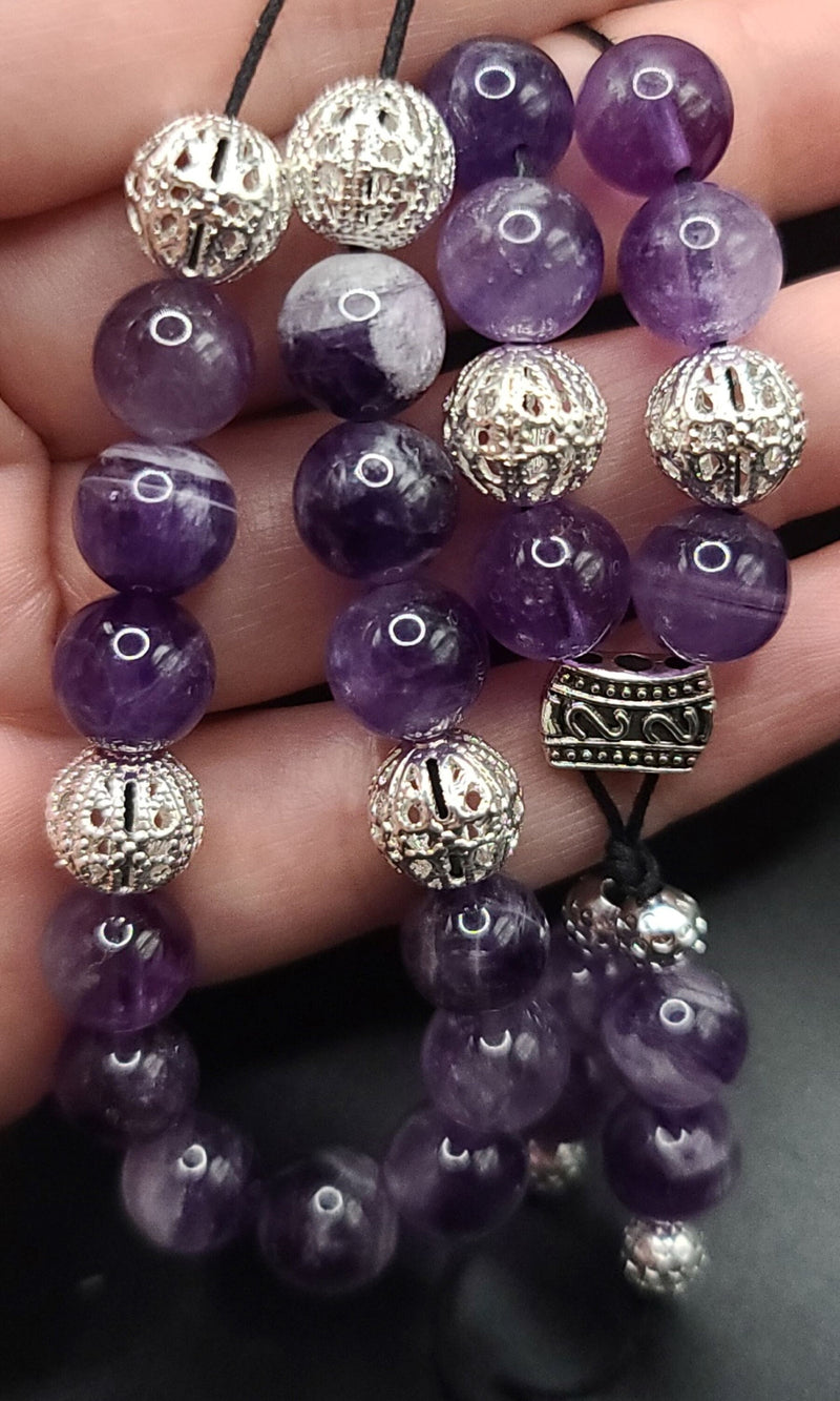 Amethyst and Silver Filigree Komboloi - Greek Worry Beads