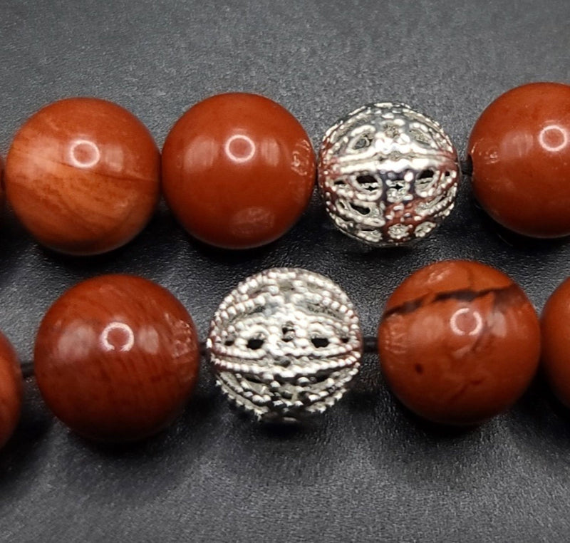 Red Jasper and Silver Filigree Komboloi - Greek Worry Beads