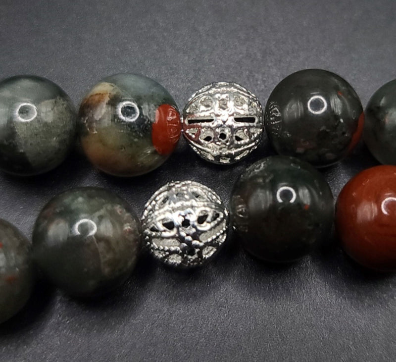 African Bloodstone and Silver Filigree Komboloi - Greek Worry Beads