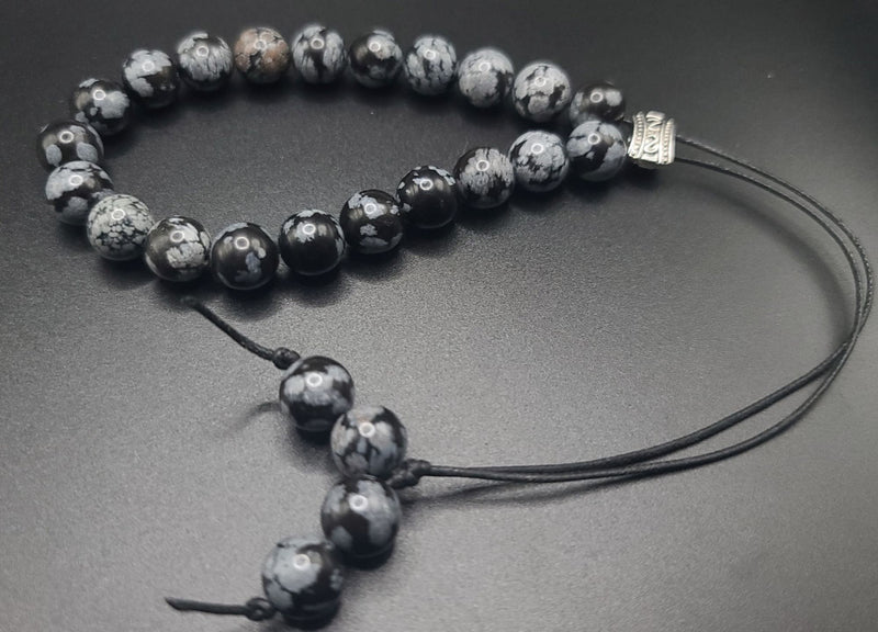 Snowflake Obsidian Komboloi - Greek Worry Beads