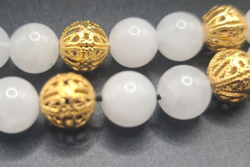 Snow Quartz and Gold Filigree Komboloi - Greek Worry Beads