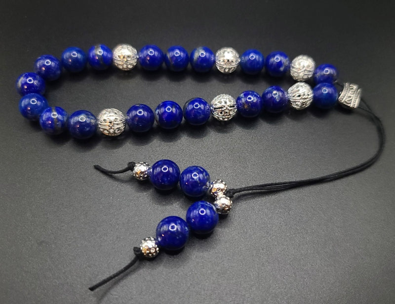 Lapis Lazuli and Silver Filigree Komboloi - Greek Worry Beads