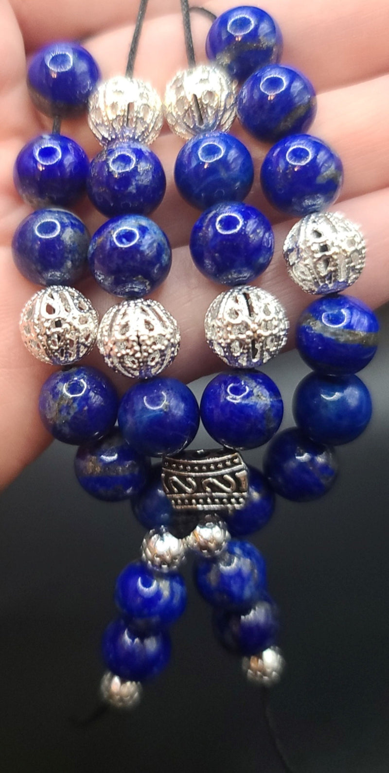 Lapis Lazuli and Silver Filigree Komboloi - Greek Worry Beads