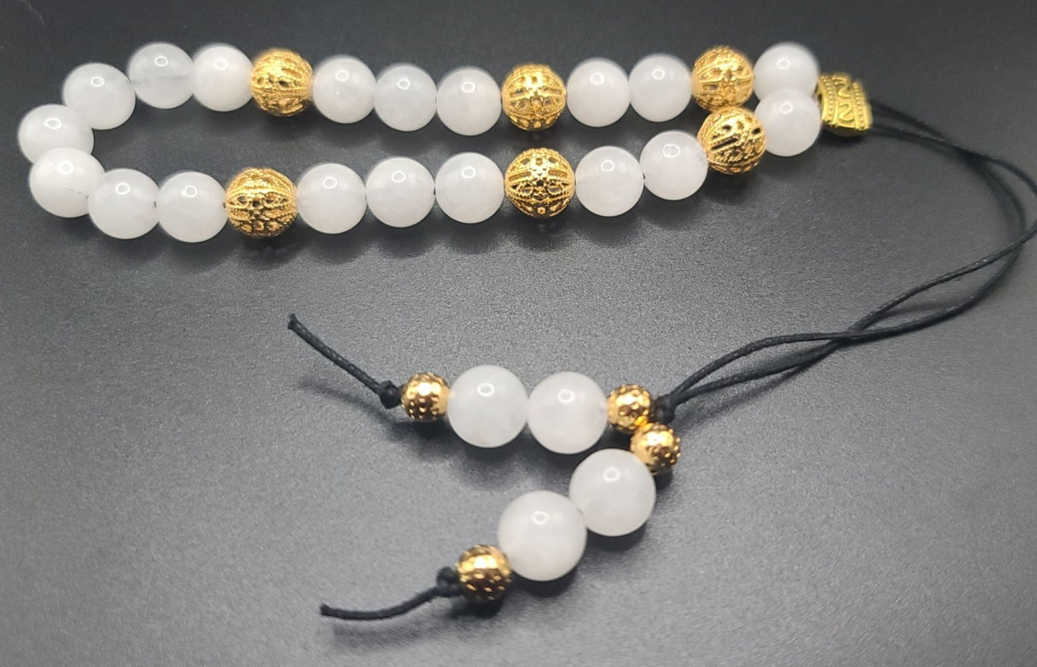 Snow Quartz and Gold Filigree Komboloi - Greek Worry Beads