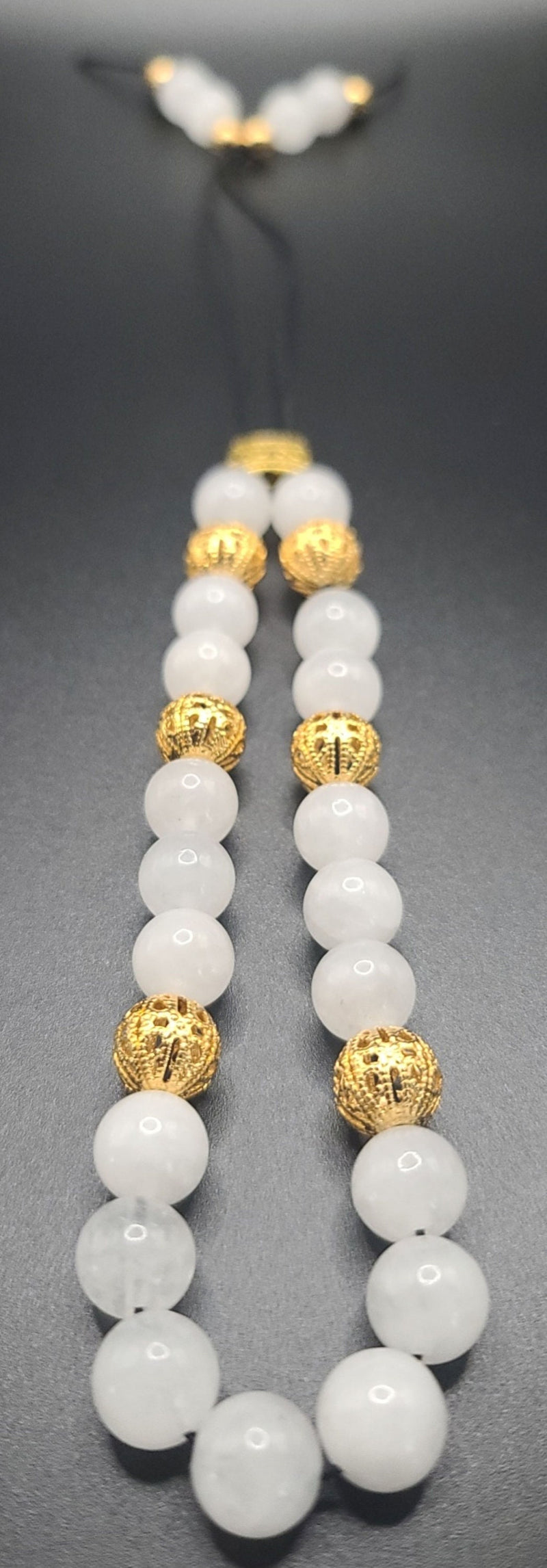 Snow Quartz and Gold Filigree Komboloi - Greek Worry Beads