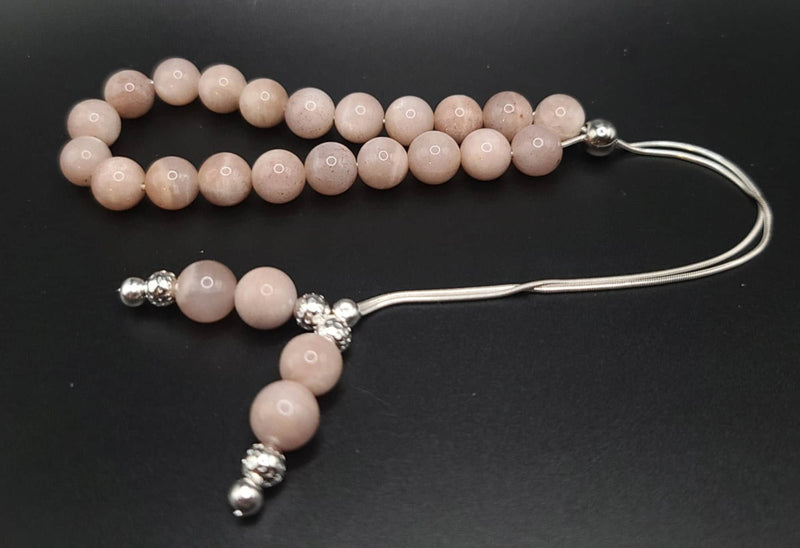 Pink Moonstone on Sterling Silver Komboloi - Greek Worry Beads