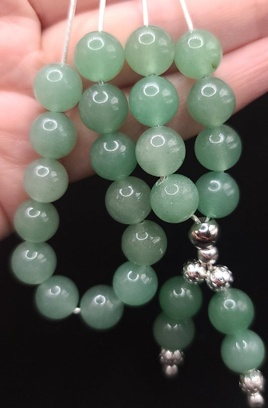 Aventurine on Sterling Silver Komboloi - Greek Worry Beads