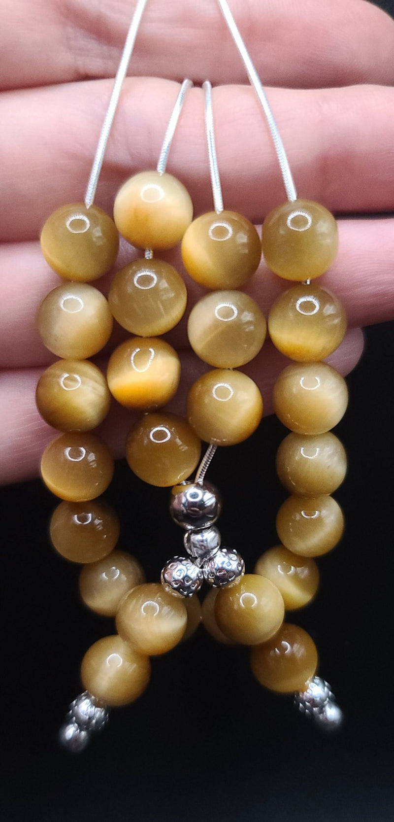 Honey Tiger Eye on Sterling Silver Komboloi - Greek Worry Beads