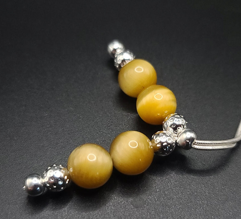 Honey Tiger Eye on Sterling Silver Komboloi - Greek Worry Beads