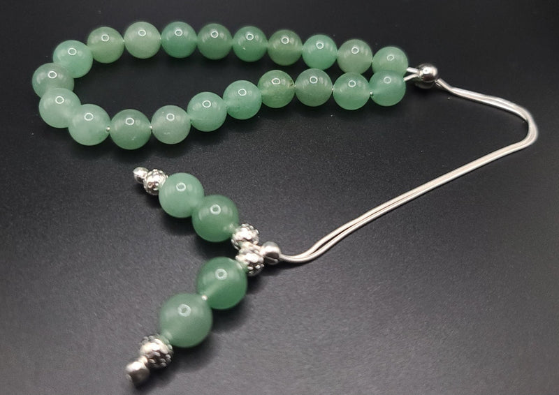 Aventurine on Sterling Silver Komboloi - Greek Worry Beads